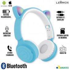 Headphone Bluetooth Gatinho LEF-1059 Lehmox - Azul